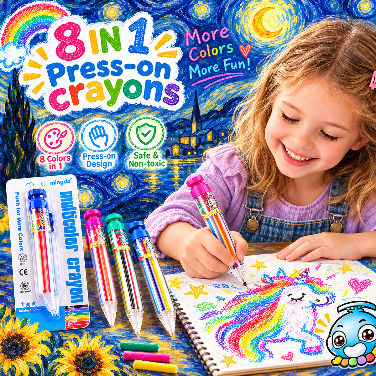 8-in-1 Multicolor Crayons