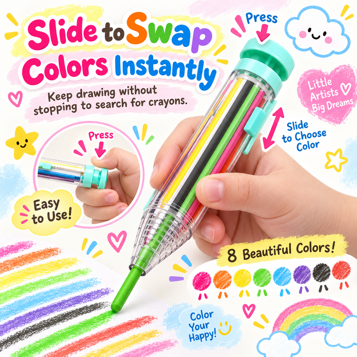8-in-1 Multicolor Crayons