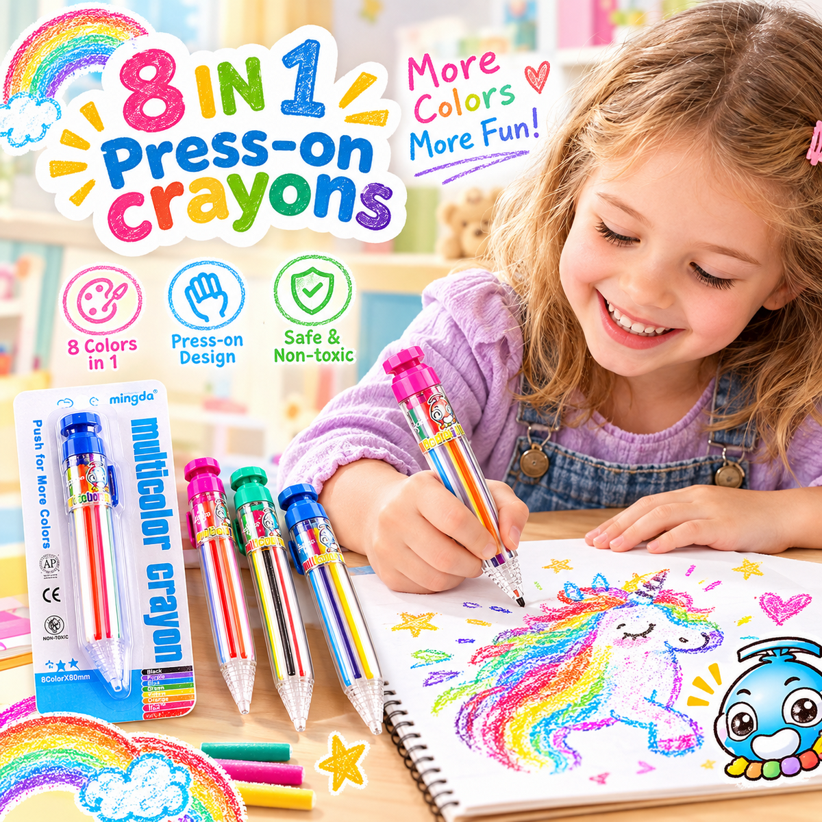 8-in-1 Multicolor Crayons