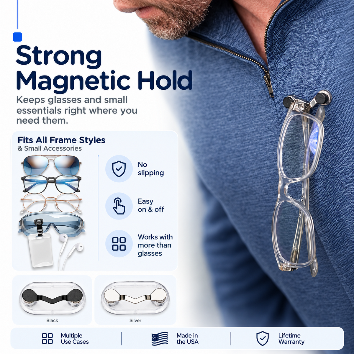 💥Buy 2 get 1 free 🔥Magnetic Eyeglass Holder Stainless Steel Glasses Clip for Shirts & Pockets