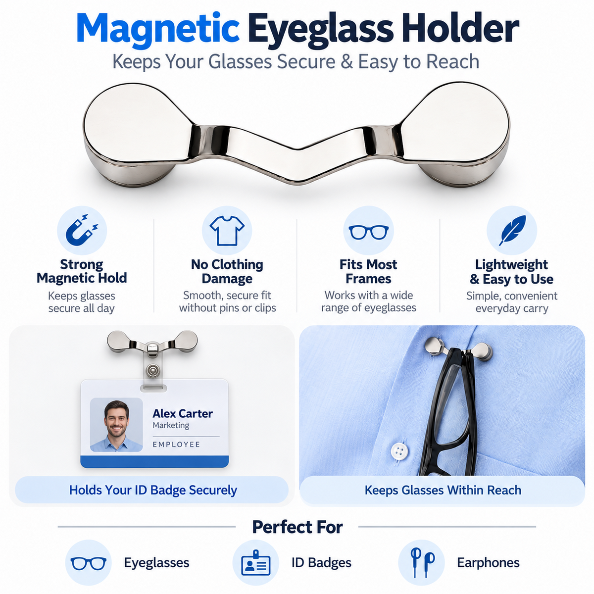 💥Buy 2 get 1 free 🔥Magnetic Eyeglass Holder Stainless Steel Glasses Clip for Shirts & Pockets