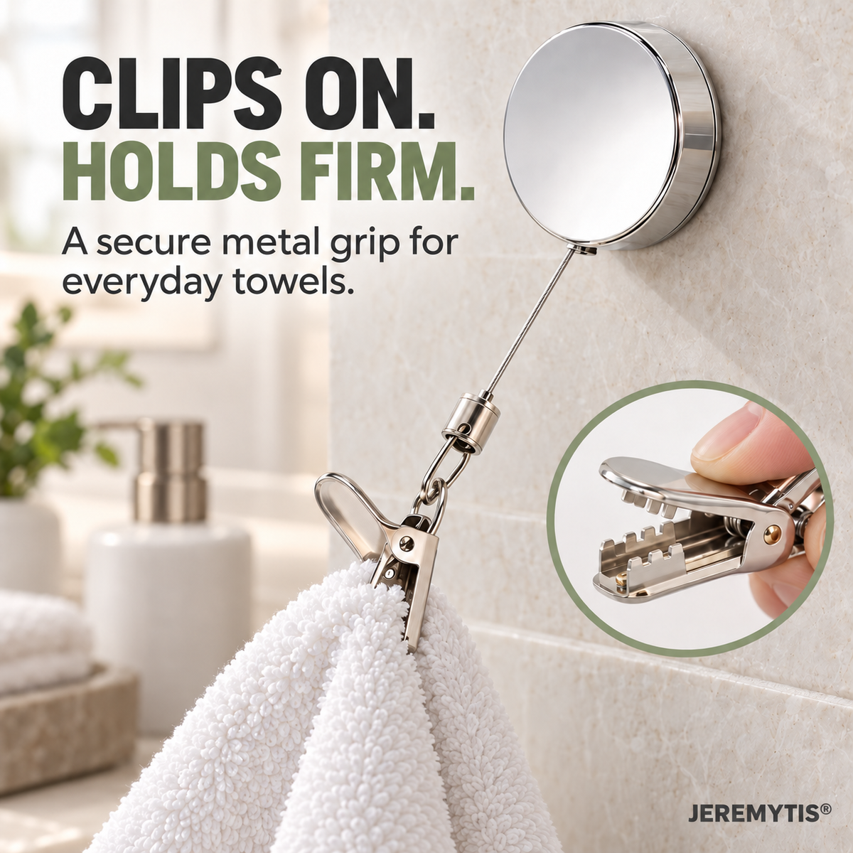 No-Drill Retractable Towel Holder Clips — Self-Adhesive, Space-Saving