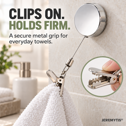 No-Drill Retractable Towel Holder Clips — Self-Adhesive, Space-Saving