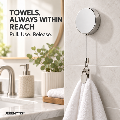 No-Drill Retractable Towel Holder Clips — Self-Adhesive, Space-Saving