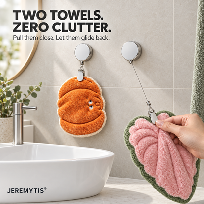 No-Drill Retractable Towel Holder Clips — Self-Adhesive, Space-Saving