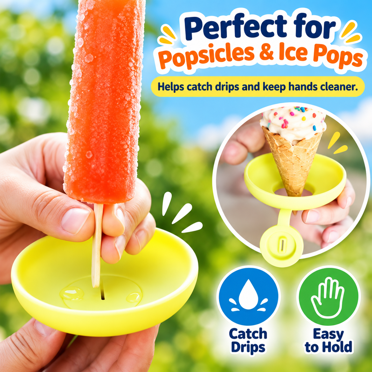 silicone ice cream stand set - leak-proof cone stand with anti-drip cover