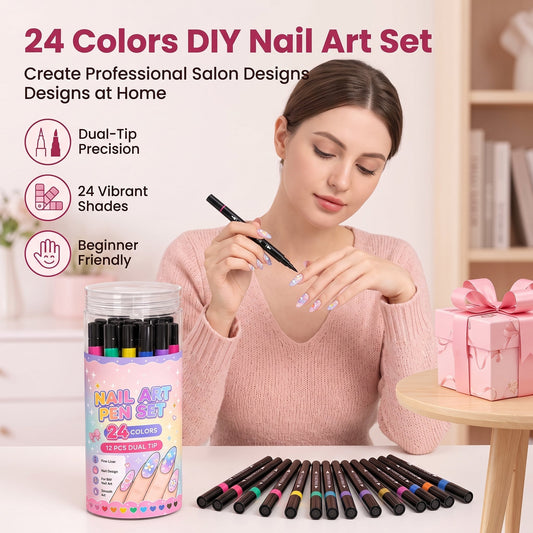 💅 2026 Sale🎉24‑Colors Dual‑Ended Nail Art Pens‑DIY Manicure Drawing Set