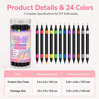 💅 2026 Sale🎉24‑Colors Dual‑Ended Nail Art Pens‑DIY Manicure Drawing Set